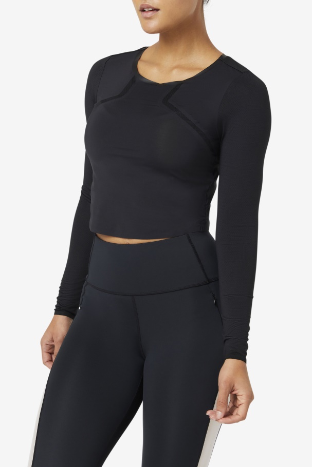 Uplift Long Sleeve Crop Top Black Fila UK