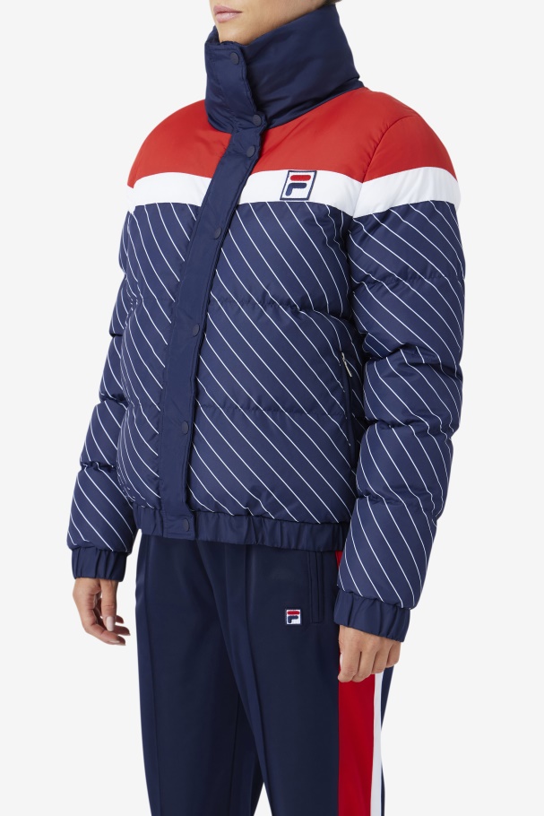 Lottie Puffer Jacket Navy/White/Red Fila UK