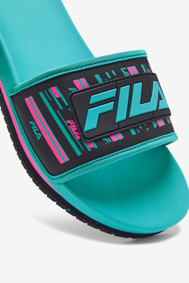 Men\'s Lunar Slide Fila UK Black/Pink Glow/Ceramic