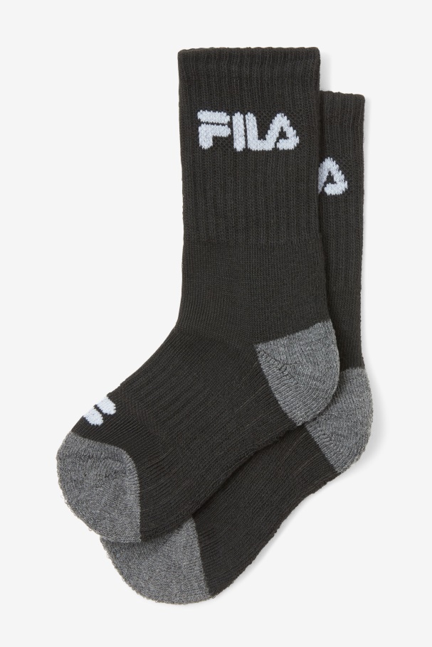 Black Fila UK Kids\' Cushioned Crew Sock 6-Pack