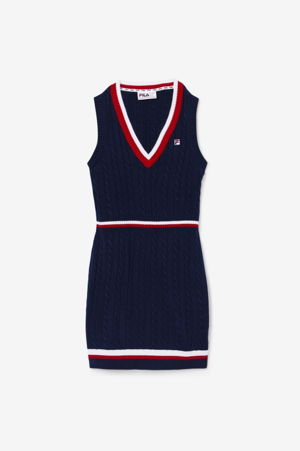 Fila UK Darian Sweater Knit Dress Navy/Red/White