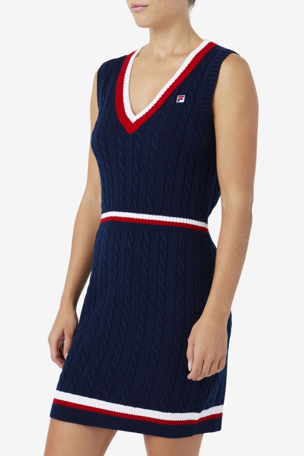 Fila UK Darian Sweater Knit Dress Navy/Red/White