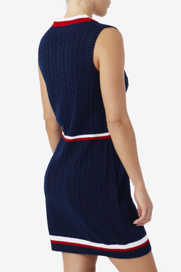 Fila UK Darian Sweater Knit Dress Navy/Red/White