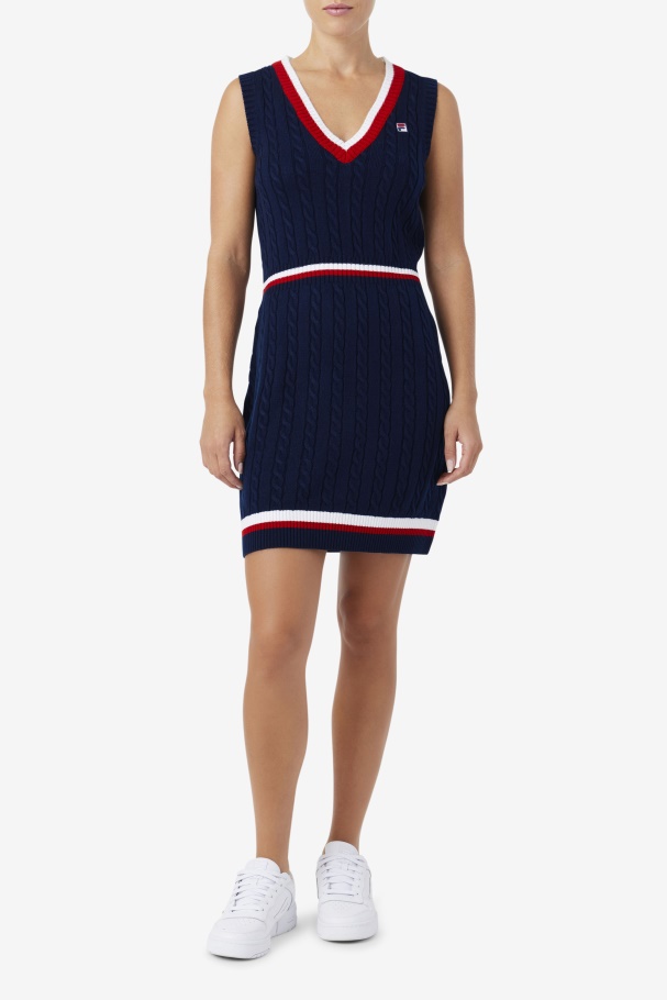 Fila UK Darian Sweater Knit Dress Navy/Red/White