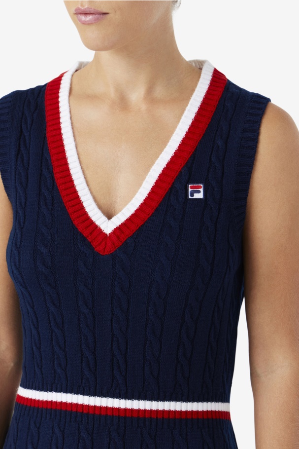 Fila UK Darian Sweater Knit Dress Navy/Red/White