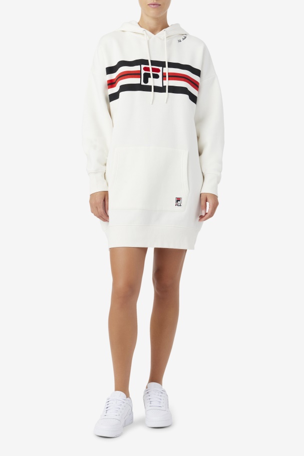 Stella Hoodie Dress Gardenia/Black/Red Fila UK