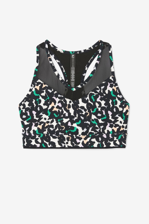 Uplift Racerback Bra Top Black Animal Print Fila UK