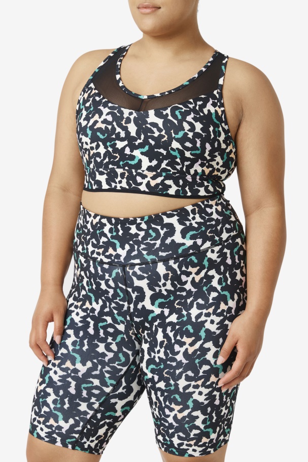 Uplift Racerback Bra Top Black Animal Print Fila UK