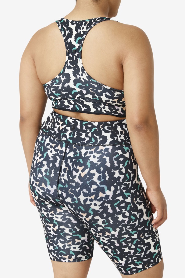Uplift Racerback Bra Top Black Animal Print Fila UK