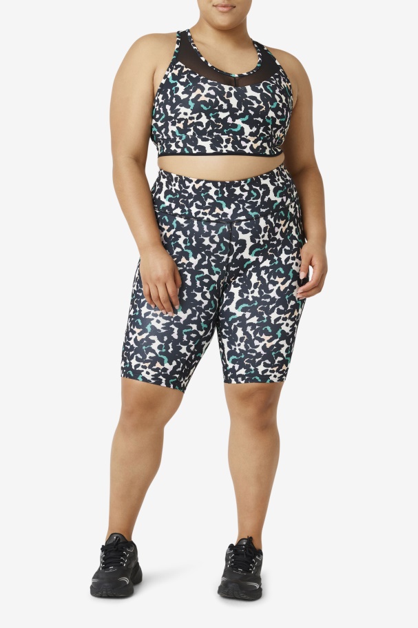 Uplift Racerback Bra Top Black Animal Print Fila UK