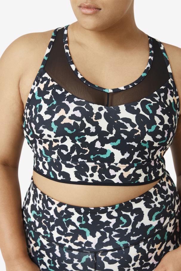 Uplift Racerback Bra Top Black Animal Print Fila UK