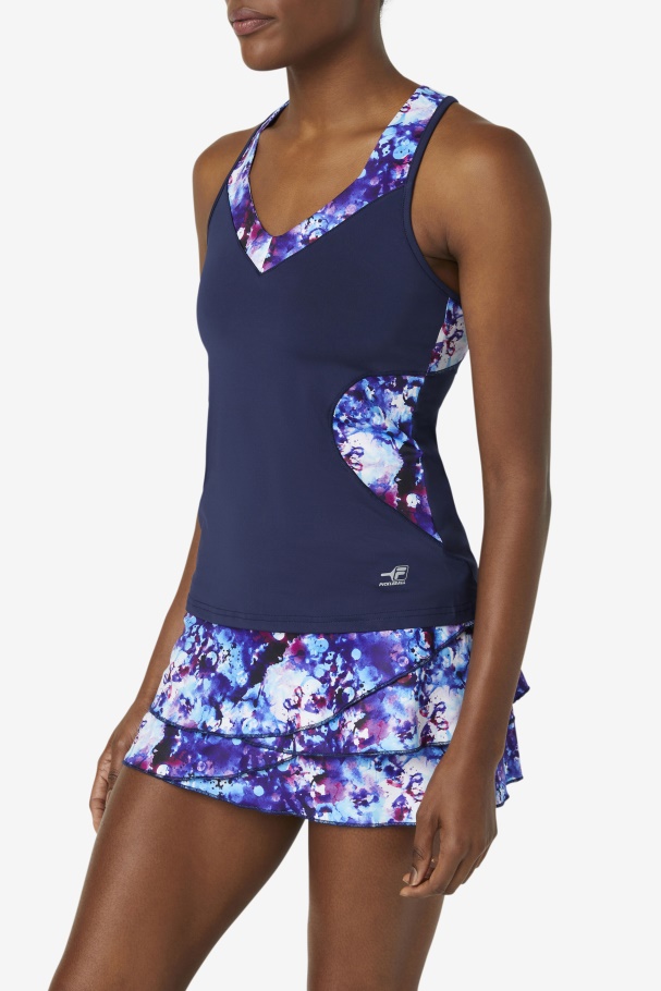 Pickleball Halter Tank Fila UK Navy Print/Navy
