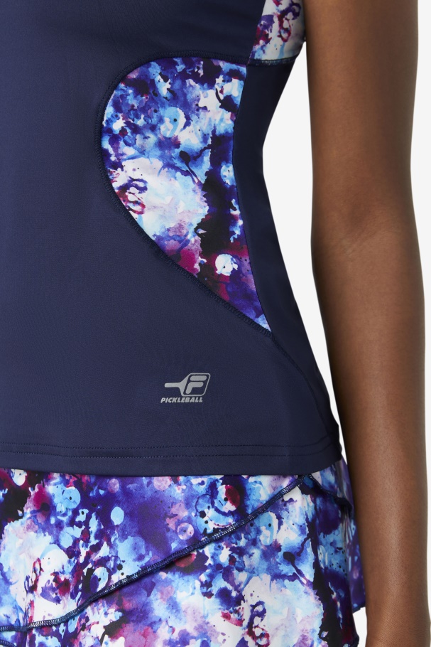 Pickleball Halter Tank Fila UK Navy Print/Navy