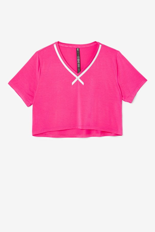 Bright Pink Fi-Lux High-Low Crop Top Fila UK
