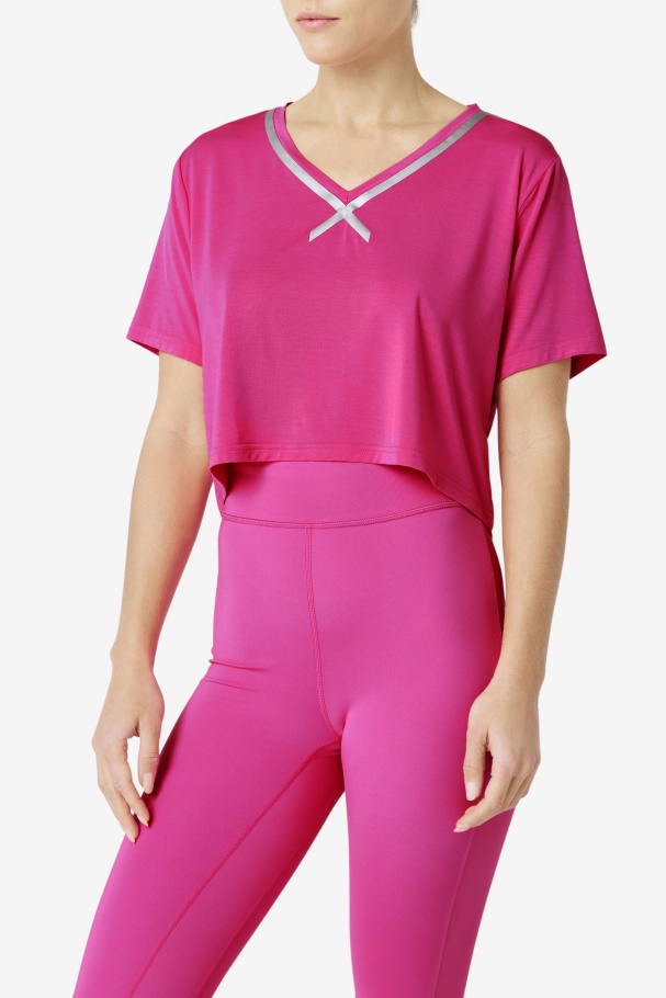 Bright Pink Fi-Lux High-Low Crop Top Fila UK