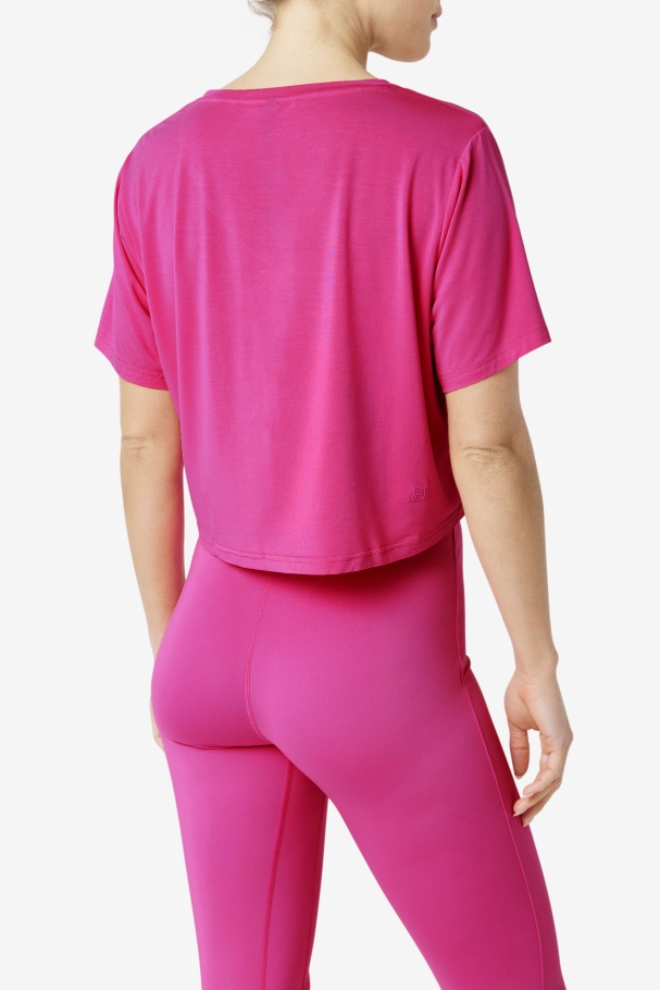 Bright Pink Fi-Lux High-Low Crop Top Fila UK