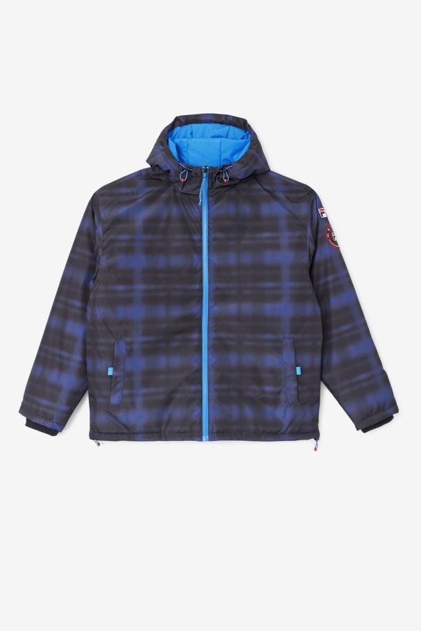 Blue Shadow Check Fila UK Beta Puffer Jacket