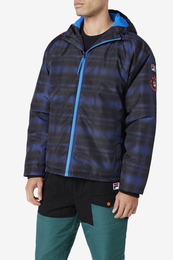 Blue Shadow Check Fila UK Beta Puffer Jacket