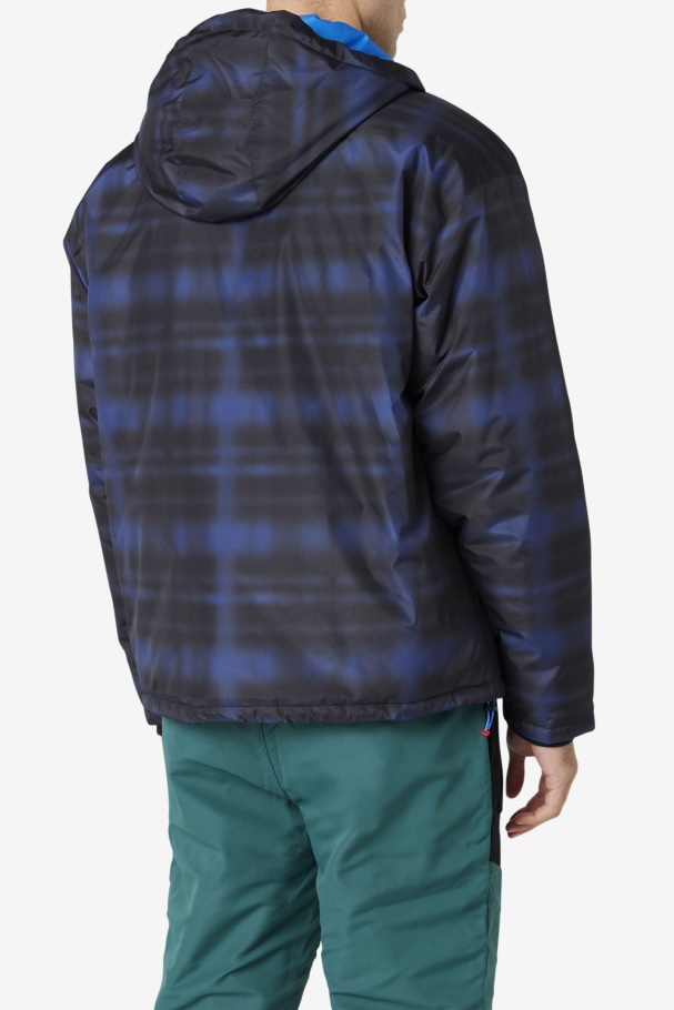 Blue Shadow Check Fila UK Beta Puffer Jacket