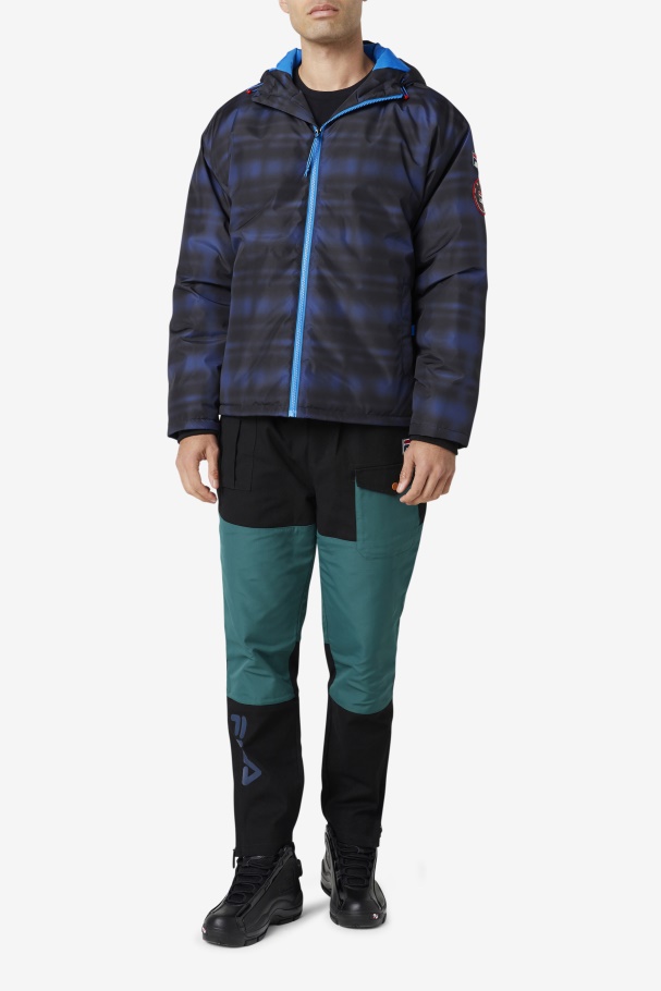 Blue Shadow Check Fila UK Beta Puffer Jacket
