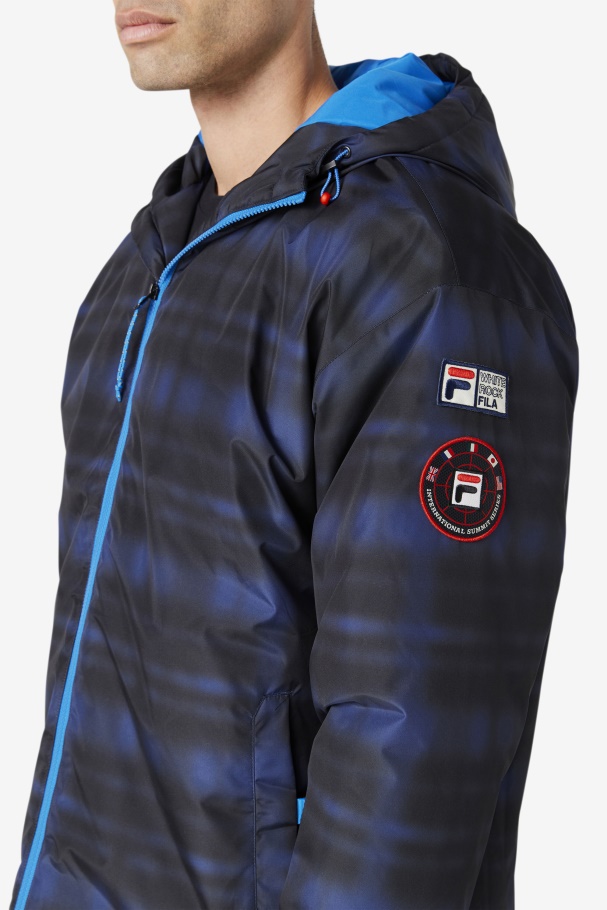 Blue Shadow Check Fila UK Beta Puffer Jacket