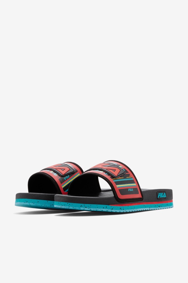 Fila UK Black/Capri Breeze/Red Men\'s Lunar Slide