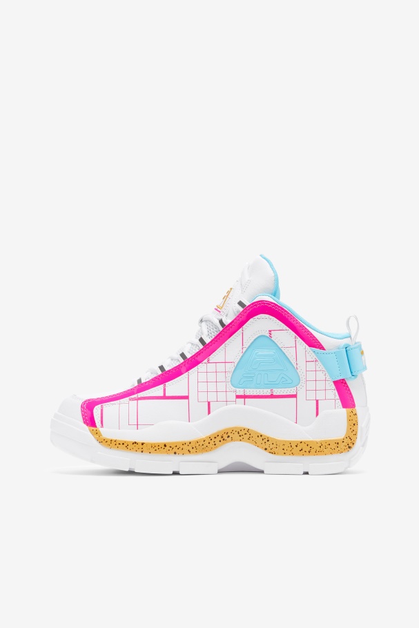 White/Pink Glo/Lemon Fila UK Women\'s Grant Hill 2