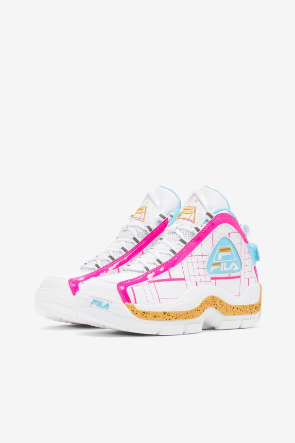 White/Pink Glo/Lemon Fila UK Women\'s Grant Hill 2