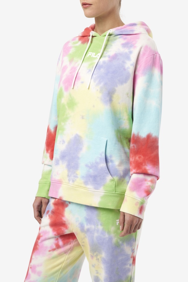 Aerolynn Tie Dye Hoodie Fila UK Green/White/Periwinkle/Red