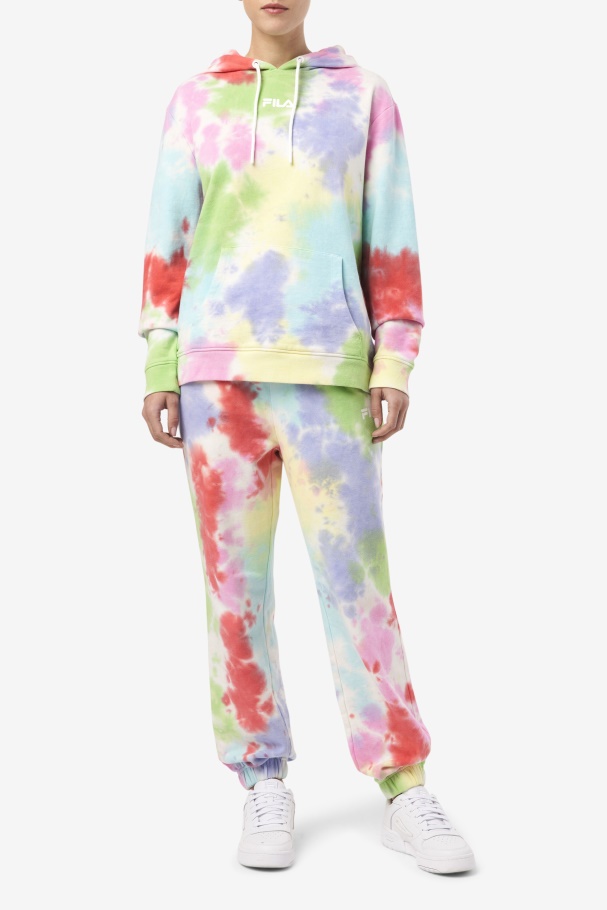 Aerolynn Tie Dye Hoodie Fila UK Green/White/Periwinkle/Red