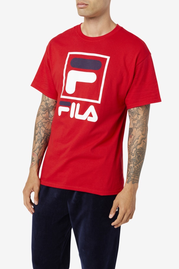 Red/White/Navy stacked tee shirt Fila UK