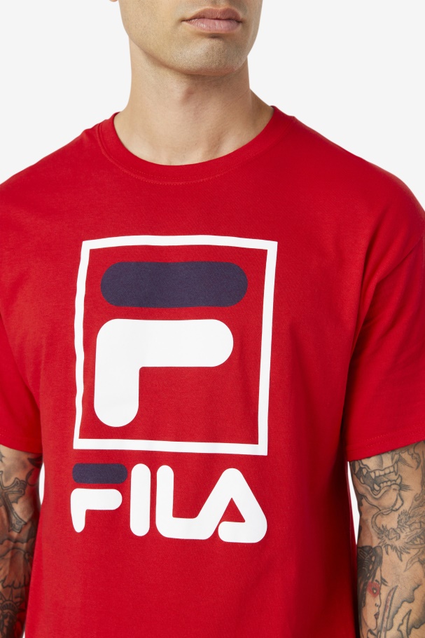 Red/White/Navy stacked tee shirt Fila UK