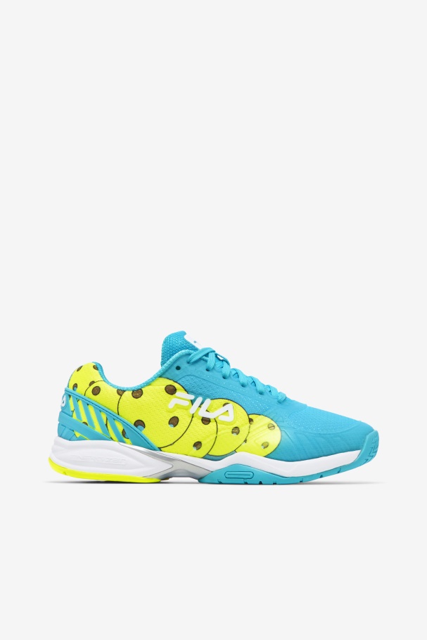 Bluefish/White/Yellow Fila UK Women's Volley Zone