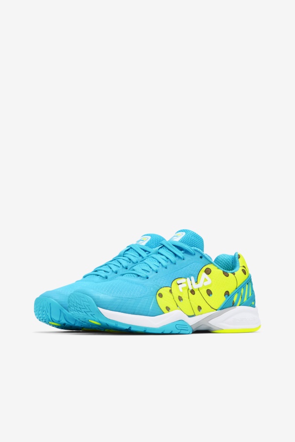 Bluefish/White/Yellow Fila UK Women\'s Volley Zone