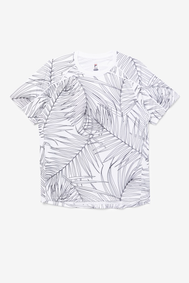 Pickleball Short Sleeve Crew Fila UK White Palm Print/White
