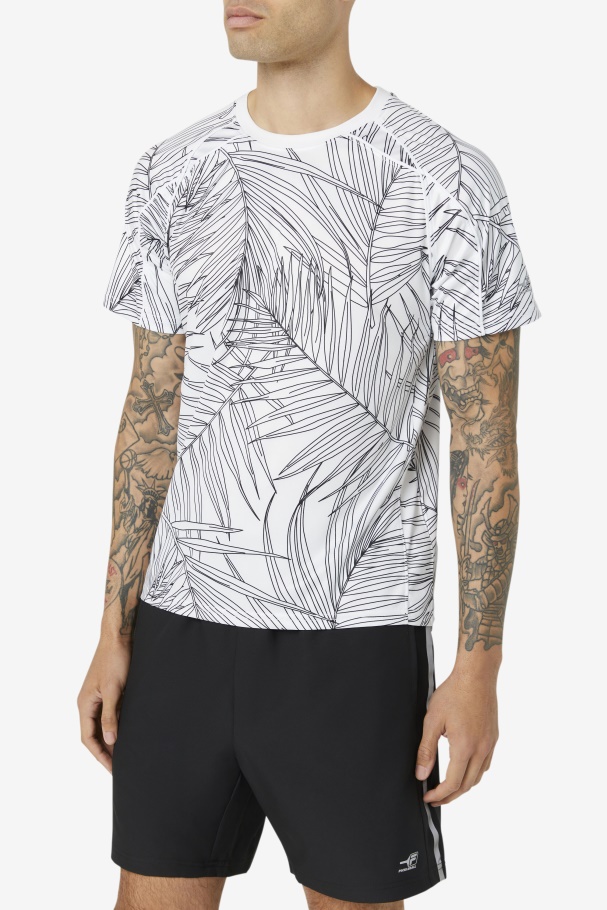 Pickleball Short Sleeve Crew Fila UK White Palm Print/White