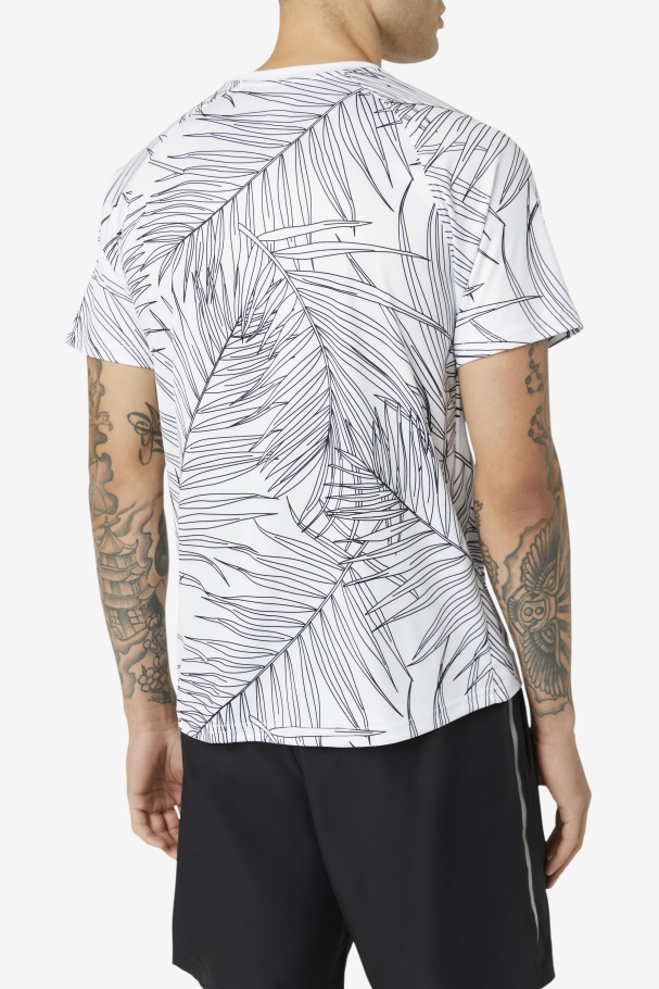 Pickleball Short Sleeve Crew Fila UK White Palm Print/White