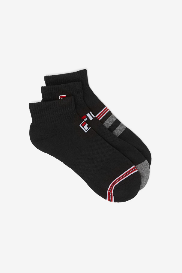Black Men's Striped Quarter Sock 3-Pack Fila UK