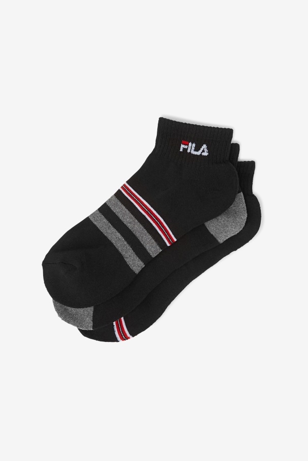 Black Men\'s Striped Quarter Sock 3-Pack Fila UK