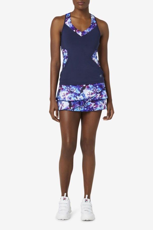 Fila UK Navy Print/Navy Pickleball Tiered Printed Skort