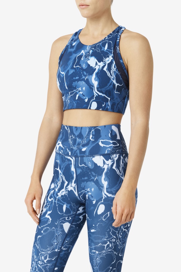 Uplift T-Back Sports Bra Navy Marble Fila UK