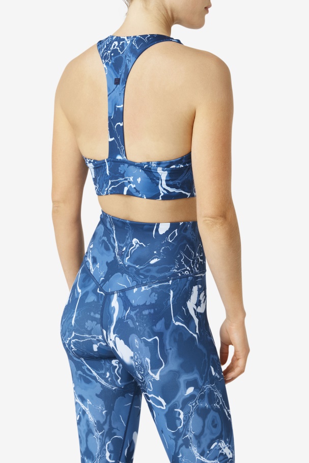 Uplift T-Back Sports Bra Navy Marble Fila UK