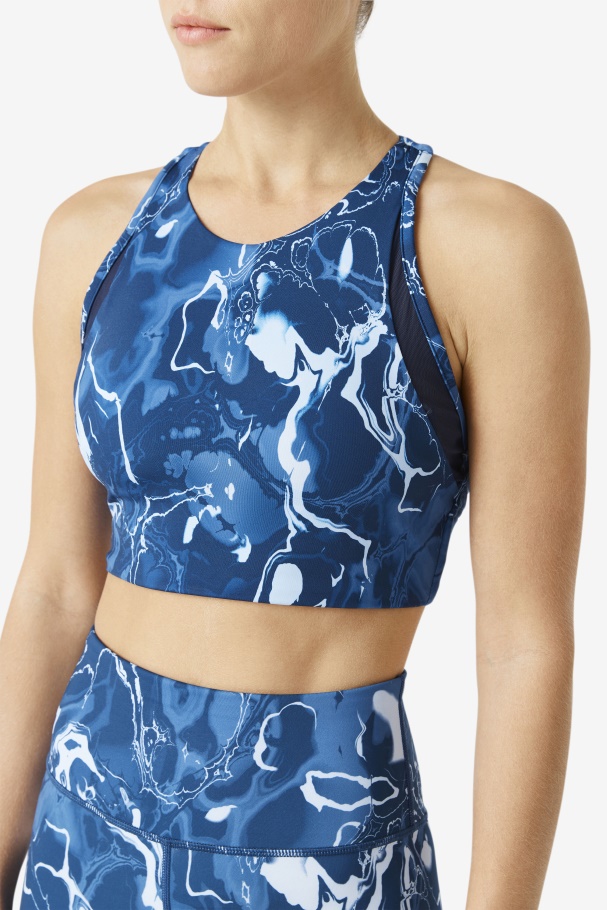Uplift T-Back Sports Bra Navy Marble Fila UK