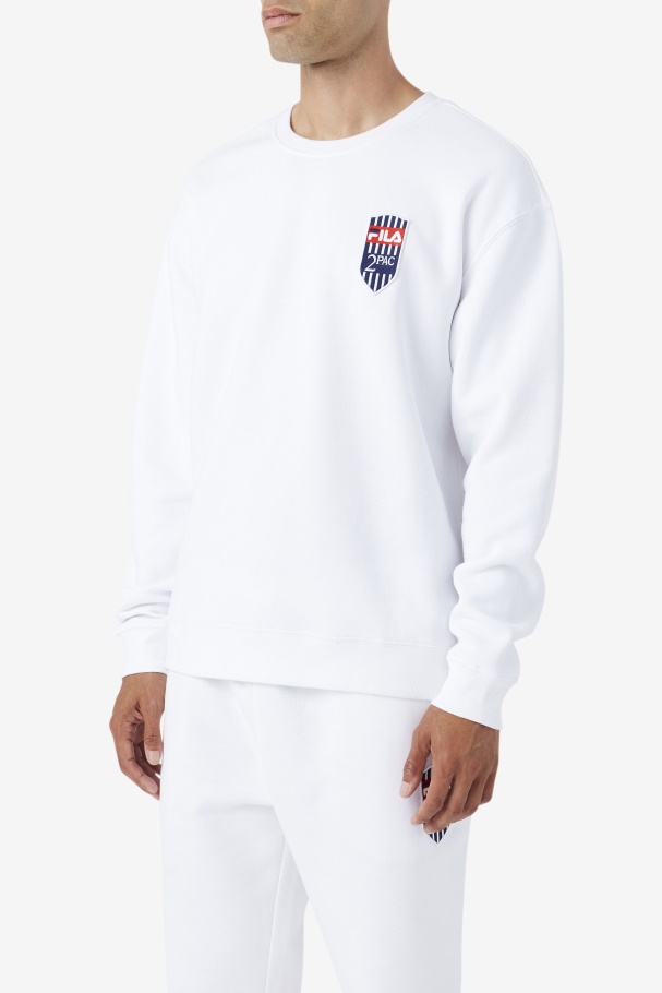 White Fila UK 2Pac Fleece Patch Crew