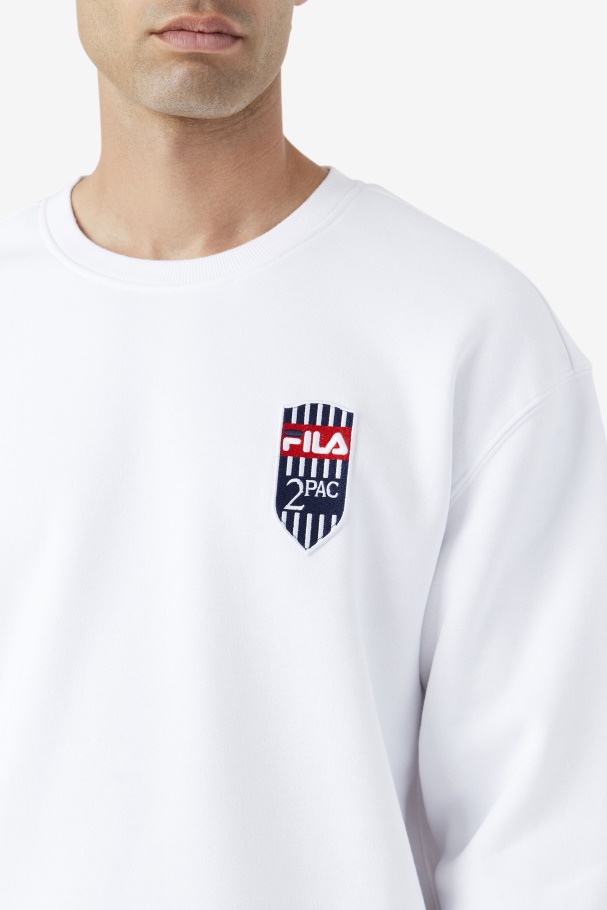 White Fila UK 2Pac Fleece Patch Crew