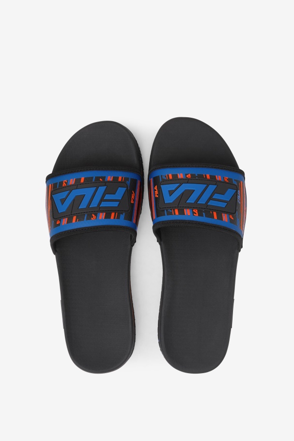 Black/Blue/Red Orange Fila UK Men\'s Lunar Slide