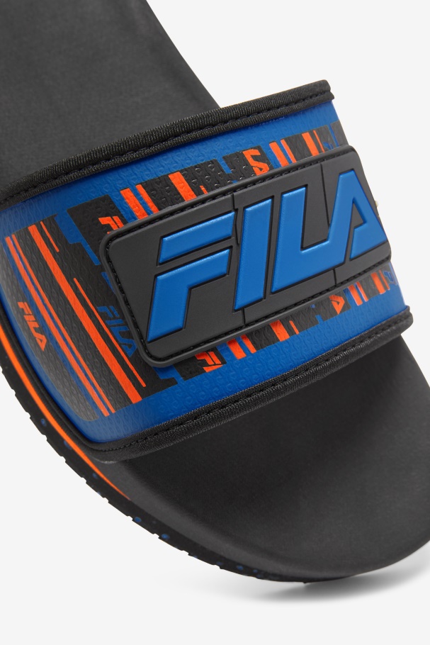 Black/Blue/Red Orange Fila UK Men\'s Lunar Slide