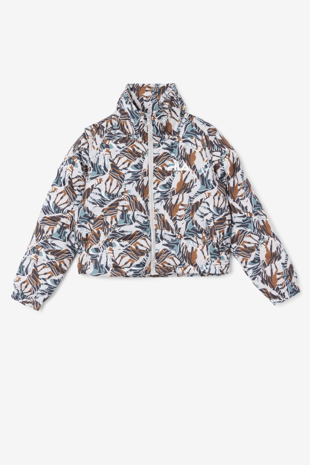 Giraffe Print Fila UK Loretta Snap Off Sleeve Cropped Puffer Jacket