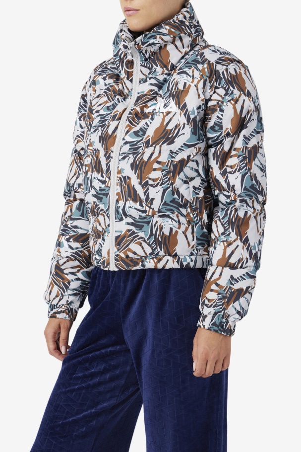 Giraffe Print Fila UK Loretta Snap Off Sleeve Cropped Puffer Jacket