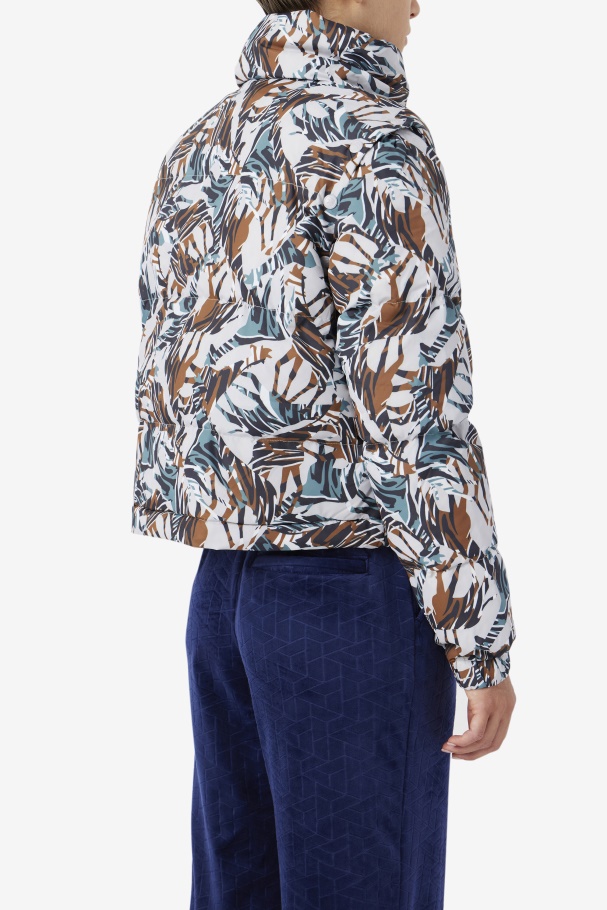 Giraffe Print Fila UK Loretta Snap Off Sleeve Cropped Puffer Jacket